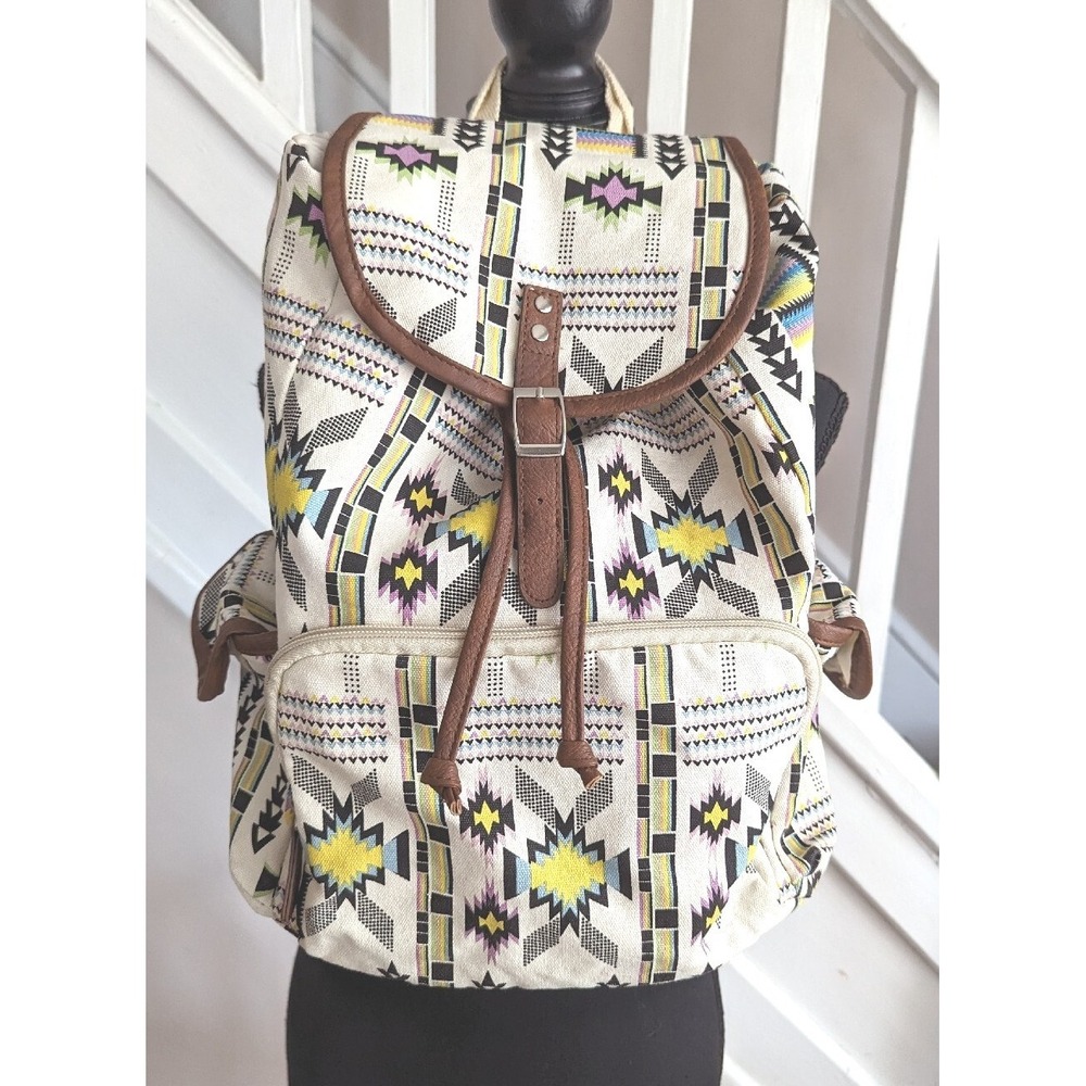 Unbranded Off White Multicolor Southwestern Style Backpack Bag - Picture 2 of 5